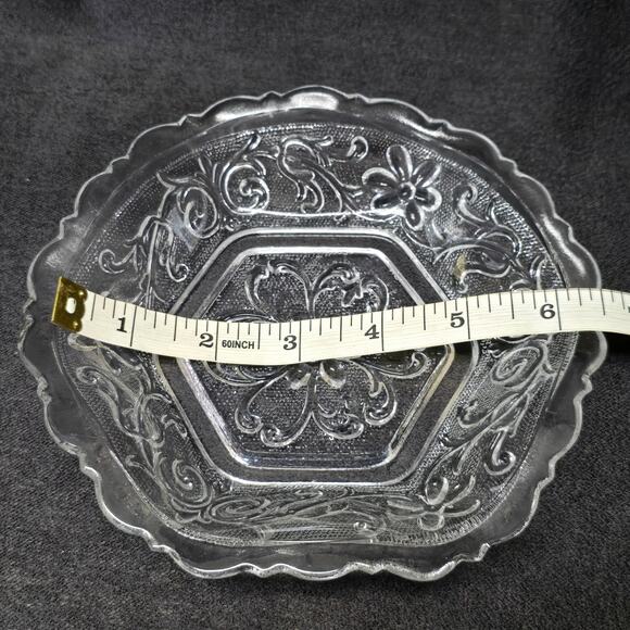 Indiana Glass Clear Hexagonal Embossed Flower Bowl Decorative Dish - Picture 6 of 8